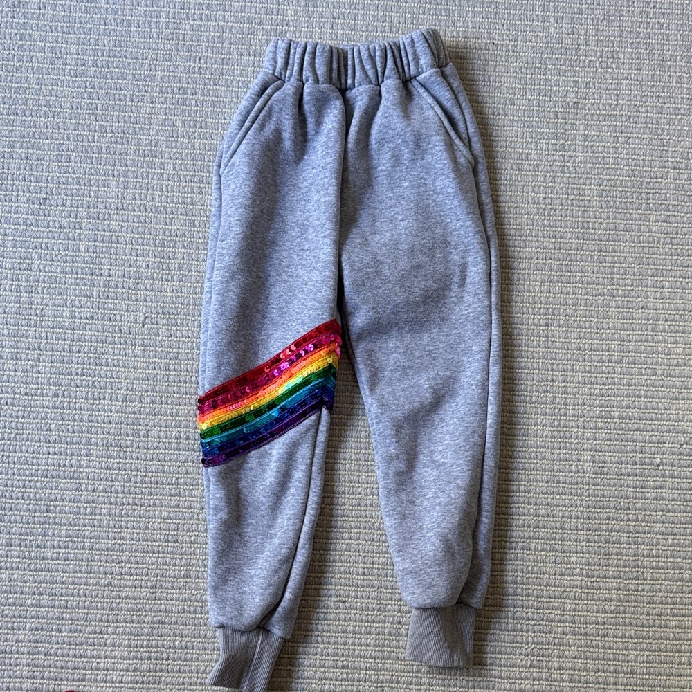 Lola +The Boys Gray Girl’s Joggers with Rainbow Sequin Detail